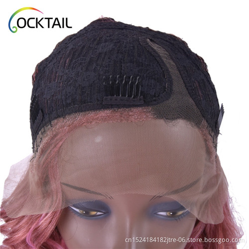 Japanese fiber three tone color 1b pink C side part curly lace front wig